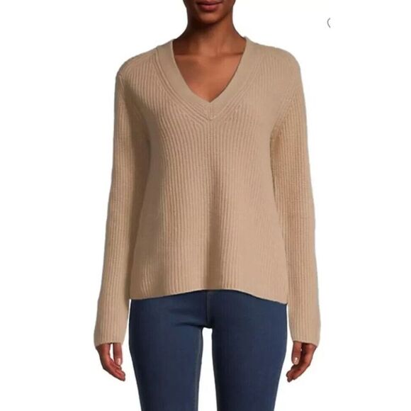 Women's VinceShaker Rib Knit V-Neck Cashmere Sweater in Hazel Size XS
